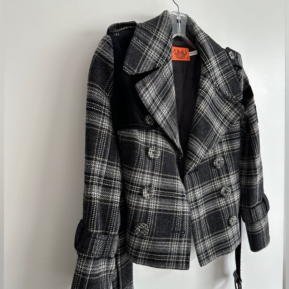 Juicy Couture Vintage Y2K Black Grey Tweed Crop Pea Jacket | Size 2 - Picture 5 of 10